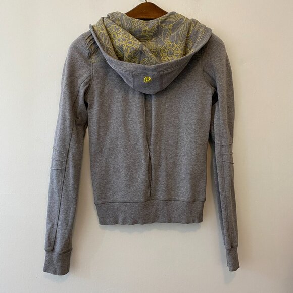 Lululemon Bliss Break Zip Hoodie Grey Yellow Floral Womens 4 - Picture 4 of 6